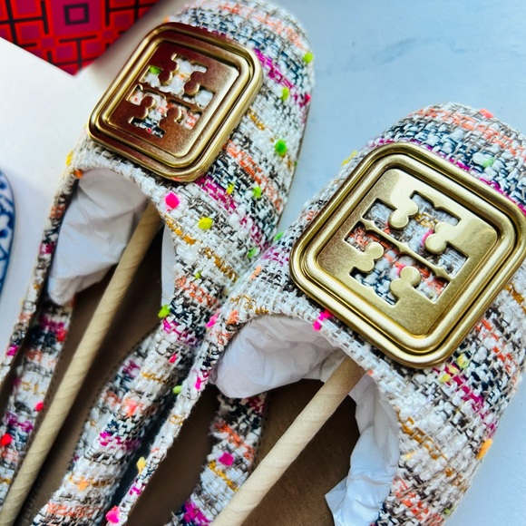 NWT - TORY BURCH GEORGIA BALLET MULTI TWEED FLAT - PINK/ORANGE - SIZE 8.5 - Picture 3 of 9